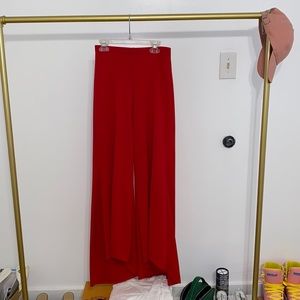 Wide leg high low stretch pants